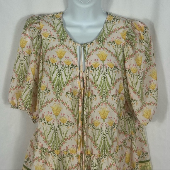 CeCe floral tie front peplum puff sleeve blouse S - Picture 2 of 9